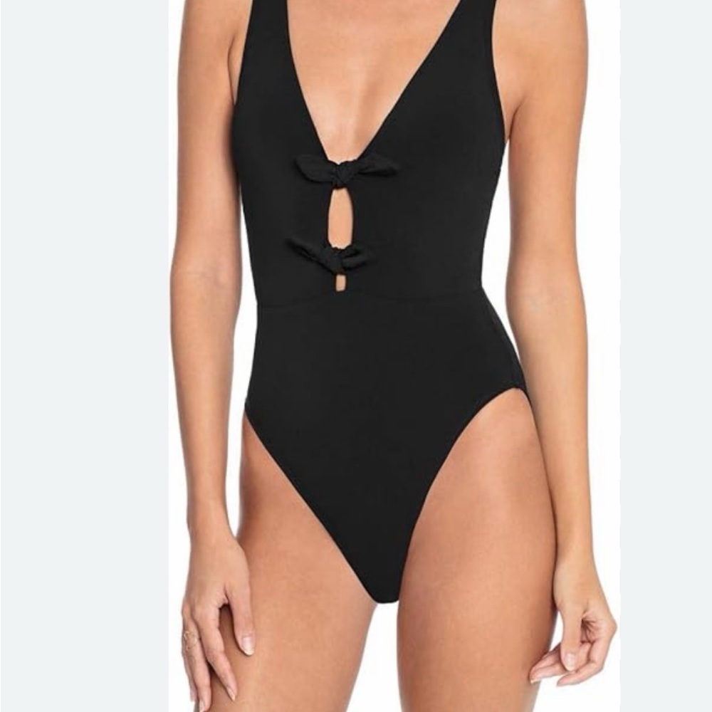 Robin Piccone Ava Plunge Swimsuit with Front Tie Detail